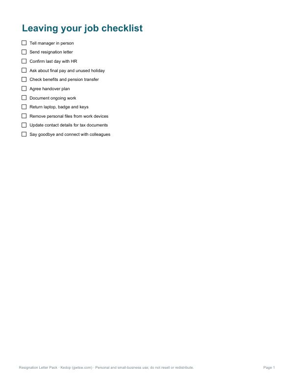 Preview of Printable Leaving Job Checklist