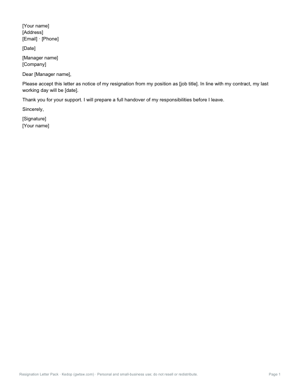 Preview of One Month Notice Letter Template